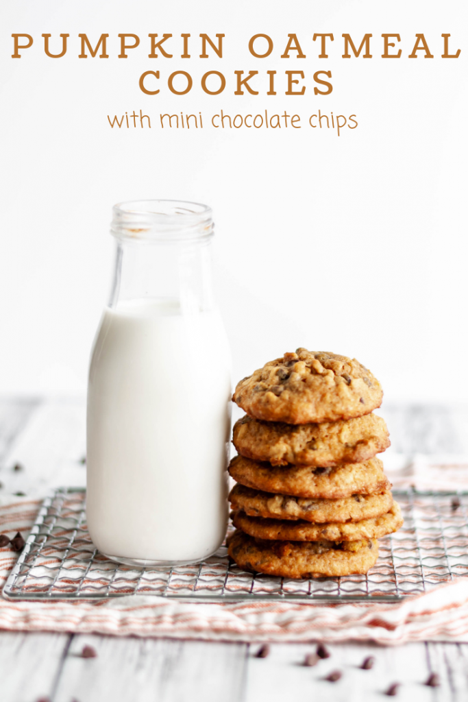 Pumpkin Oatmeal Cookies are filled with pumpkin and warm spices along with oats and mini chocolate chips. The perfect fall dessert.