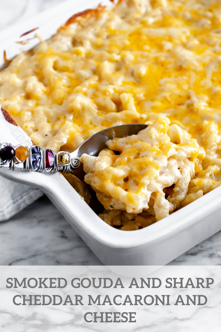 This creamy Smoked Gouda and Sharp Cheddar Macaroni and Cheese is the ultimate pasta dish. Just what your holiday table needs.