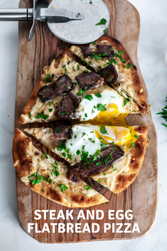 You no longer need an excuse to eat pizza for breakfast with this Steak and Egg Flatbread Pizza. Two cheese, juicy, marinated steak and a drippy egg combine into the ultimate breakfast, lunch or dinner pizza.