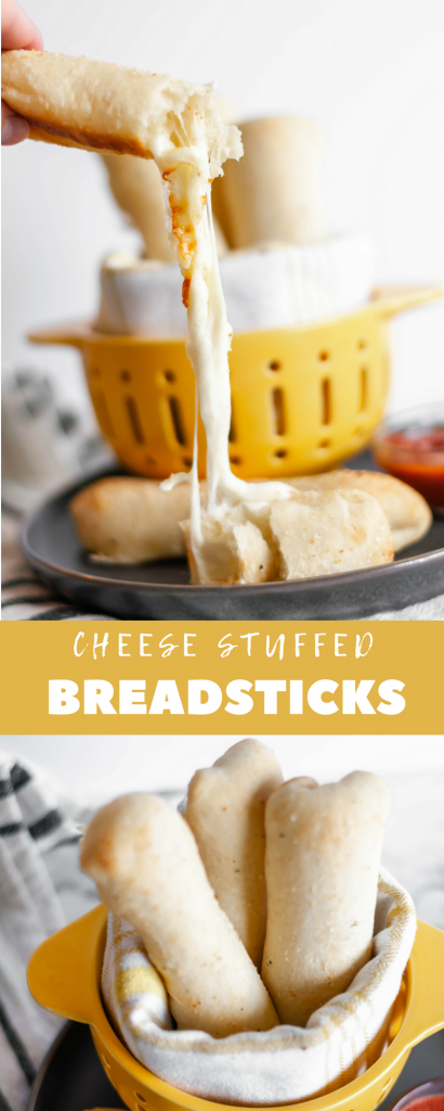 Cheese Stuffed Breadsticks are the perfect addition to your pasta dinner tonight. Super simple, 4 ingredients.
