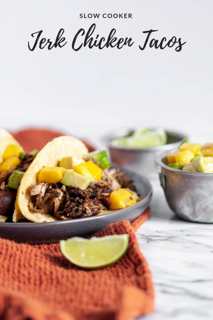 Slow Cooker Jerk Chicken Tacos are a simple weeknight dinner packed with Caribbean flavors.