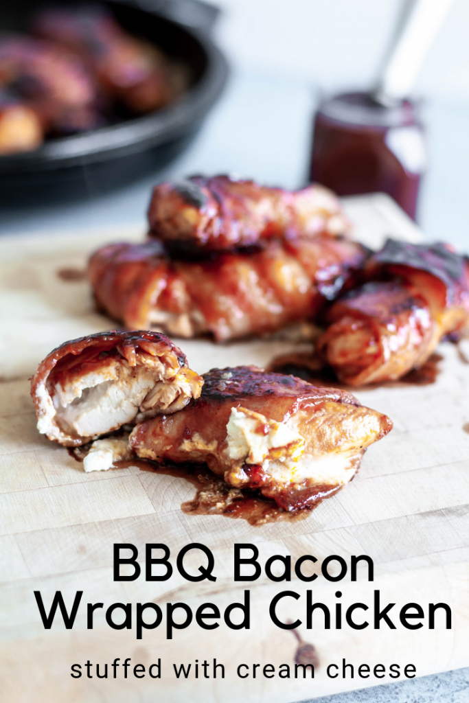 BBQ Bacon Wrapped Chicken smothered in barbecue sauce and stuffed with cream cheese makes the ultimate, flavorful dinner. Simple and delicious.