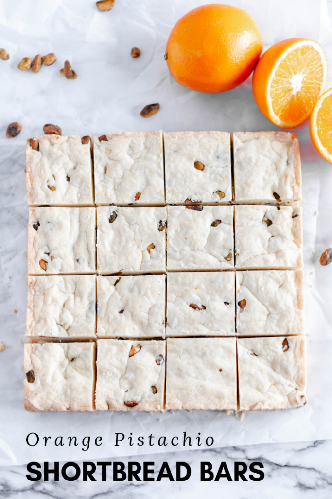 Orange Pistachio Shortbread Bars are a delicious, festive and simple cookie bar that you need to make this Christmas. Melt in your mouth delicious and oh so buttery.