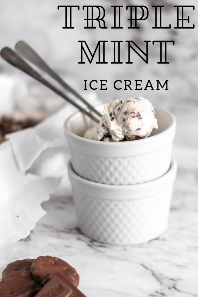 For an epic holiday dessert, break out the ice cream maker and whip up this Triple Mint Ice Cream. Creamy vanilla ice cream with three mint mix ins, grasshopper cookies, Andes mint candies and York Peppermint Patties.