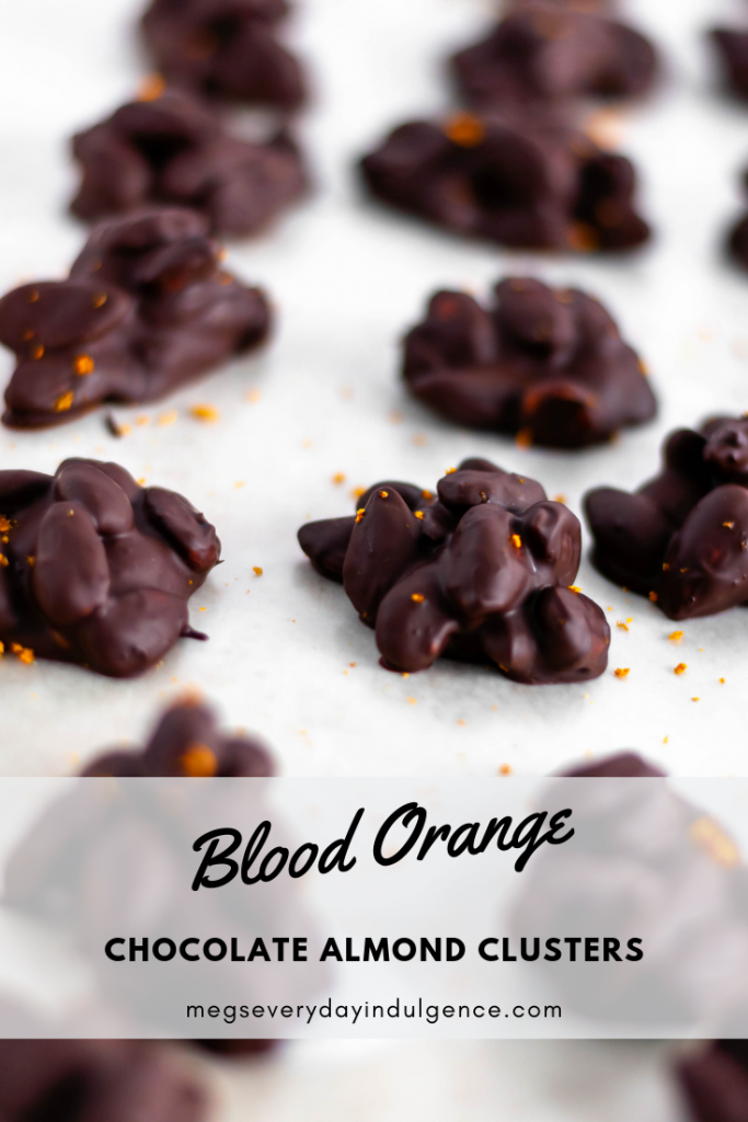 These Blood Orange Chocolate Almond Clusters make an amazingly simple & flavorful Valentines day treat. Dark chocolate, sweet orange zest & crunchy almonds.