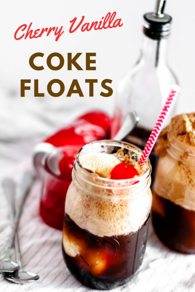 These Cherry Vanilla Coke Floats will make the sweetest dessert this Valentines day. Homemade cherry vanilla syrup, vanilla ice cream and coke.