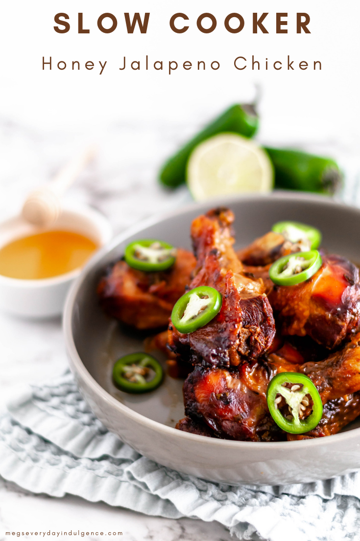 This Slow Cooker Honey Jalapeno Chicken Drumsticks are perfect for busy weeknights. Just a few ingredients tossed into the slow cooker & dinner is served.