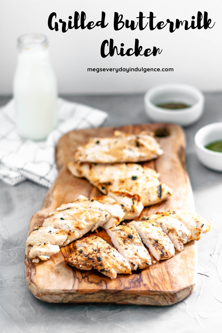 Grilled Buttermilk Chicken is super easy to prepare with a handful of ingredients. Simple grilled chicken, tender from the buttermilk marinade. Great on its own or atop a salad.