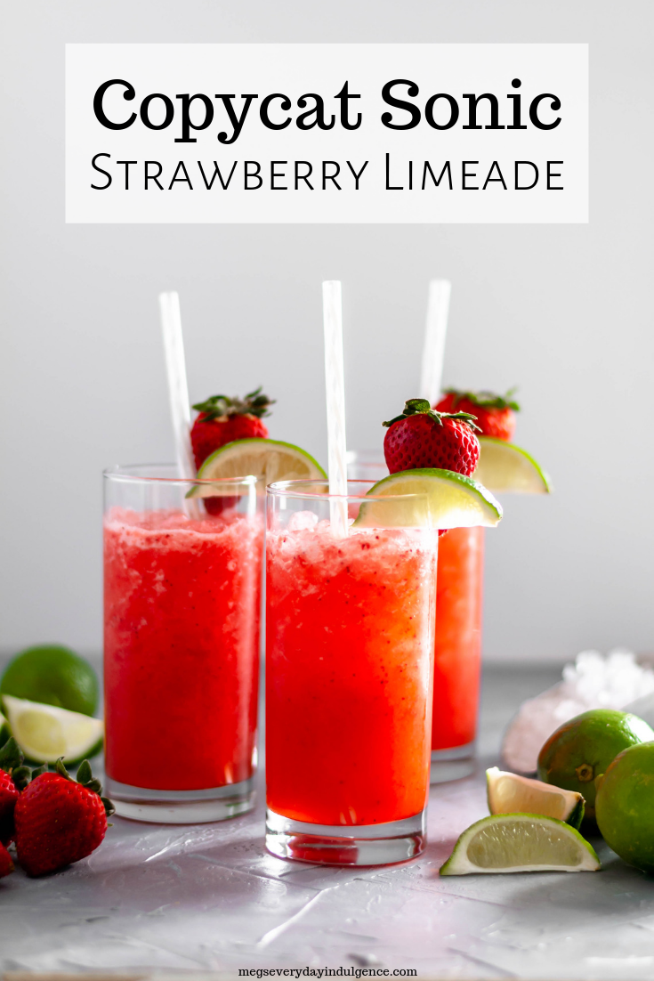 Skip the drive thru and make a Copycat Sonic Strawberry Limeade. Simple to make and tastes like the real deal. So refreshing for summer.