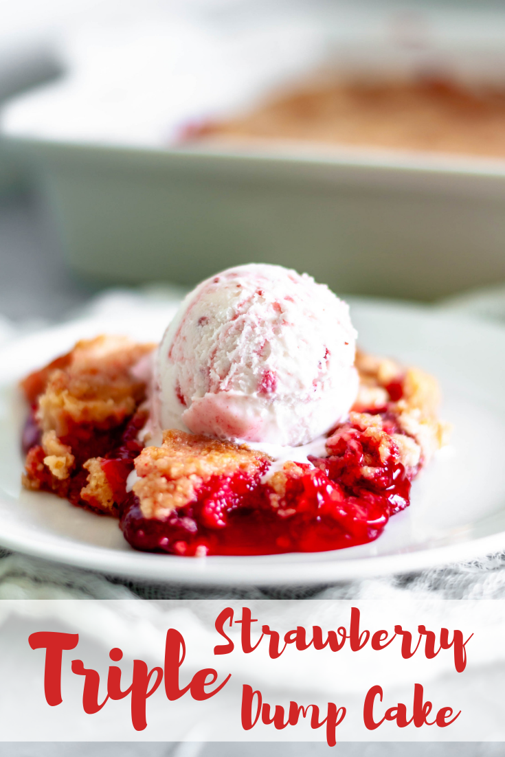 Make this Triple Strawberry Dump Cake for your next party or potluck. Strawberry pie filling, cake mix and ice cream make the ultimate strawberry treat.
