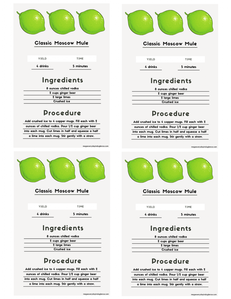 Free Moscow Mule Recipe Card printable