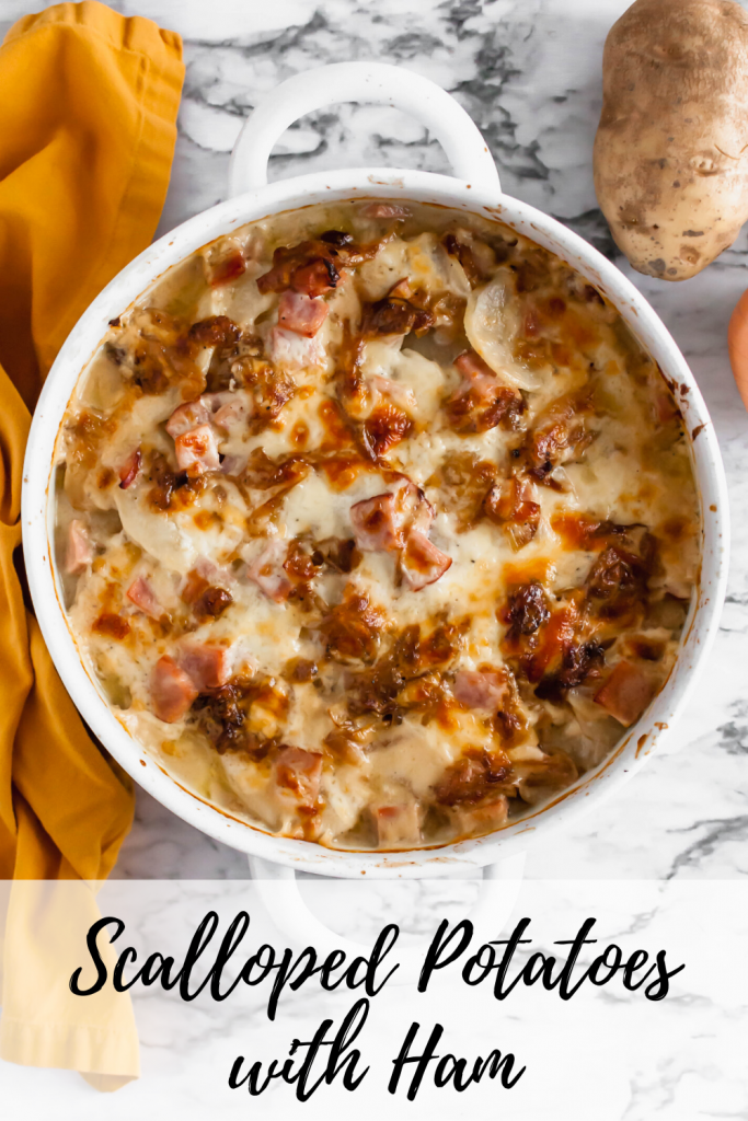 These Scalloped Potatoes with Ham are the perfect side dish for Easter or after to use up your leftover ham. The addition of caramelized onions add amazing flavor.