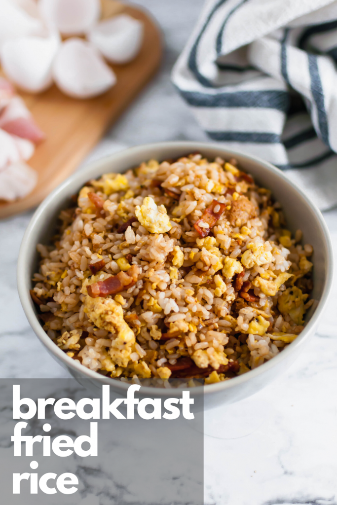 Another savory breakfast for you coming in hot. This Breakfast Fried Rice is packed with scrambled eggs and lots of crispy bacon. A glorious way to start your day.