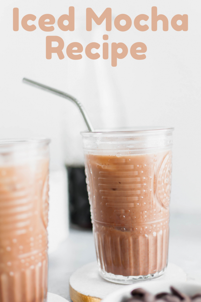 Close up of homemade iced mocha recipe with metal straw. Missing your favorite coffee shop? Try making a classic at home with this Iced Mocha Recipe. Only three ingredients required!
