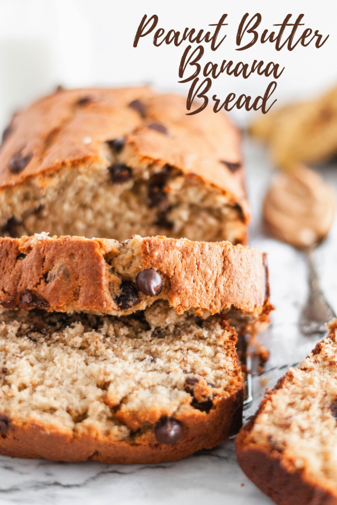 Rich Peanut Butter Banana Bread is perfect way to use up those bananas hanging out on your counter. The ultimate comfort food. Dotted with gooey chocolate chips, it is totally irresistible.