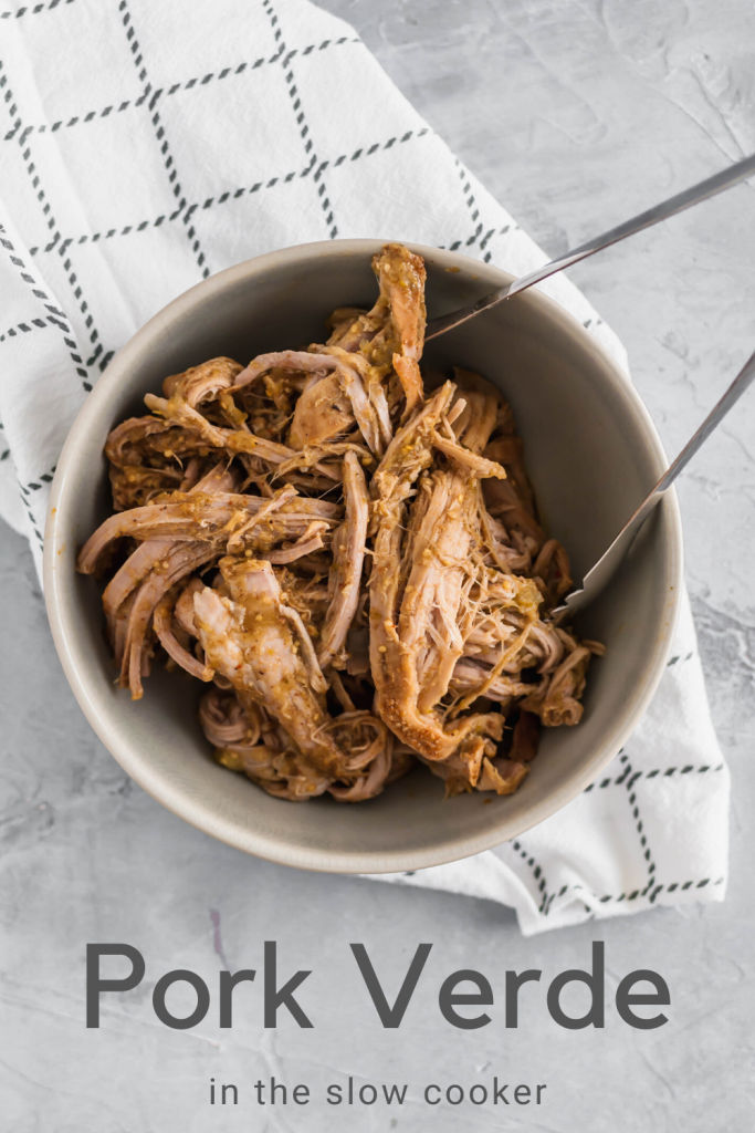 This Slow Cooker Pork Verde is the easiest dinner around. A few simple spices and a jar of salsa verde spice up a lean pork loin in all the best ways. It will quickly become a go to dinner.