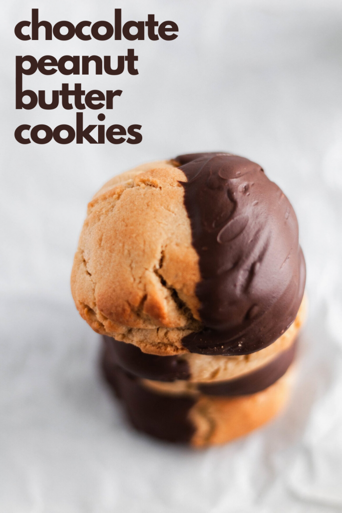 These giant Chocolate Peanut Butter Cookies are perfect for your Christmas cookie baking or any day of the week. Rich, chewy peanut butter cookies dipped in melted chocolate make the perfect sweet treat.