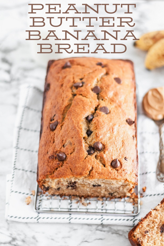 Rich Peanut Butter Banana Bread is perfect way to use up those bananas hanging out on your counter. The ultimate comfort food. Dotted with gooey chocolate chips, it is totally irresistible.