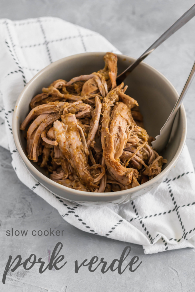 This Slow Cooker Pork Verde is the easiest dinner around. A few simple spices and a jar of salsa verde spice up a lean pork loin in all the best ways. It will quickly become a go to dinner.