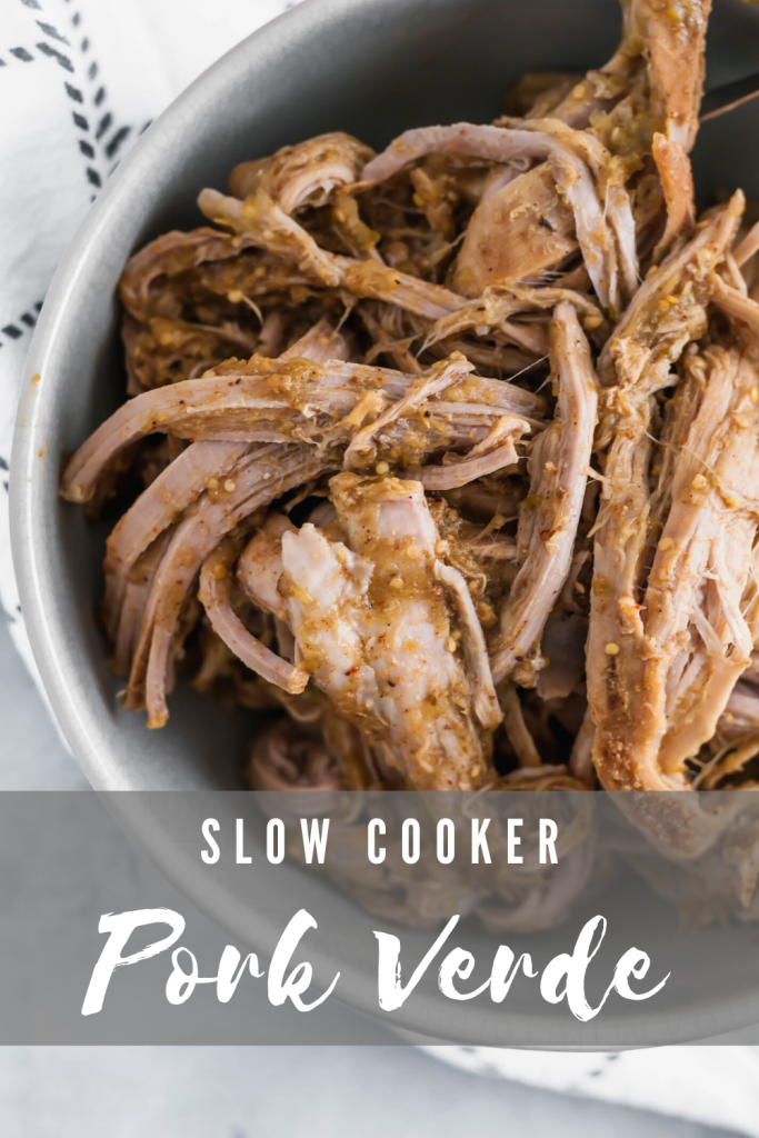 This Slow Cooker Pork Verde is the easiest dinner around. A few simple spices and a jar of salsa verde spice up a lean pork loin in all the best ways. It will quickly become a go to dinner.