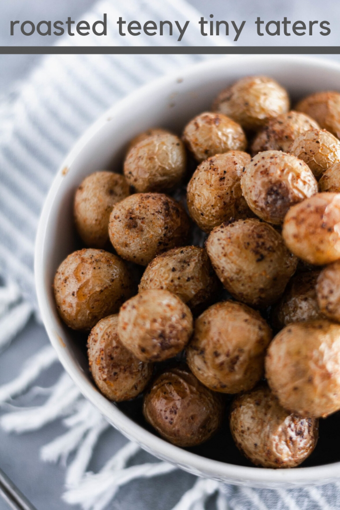 These Roasted Teeny Tiny Taters - a simple side dish using Trader Joe's teeny tiny taters. Only a handful of ingredients and 30 minutes needed.
