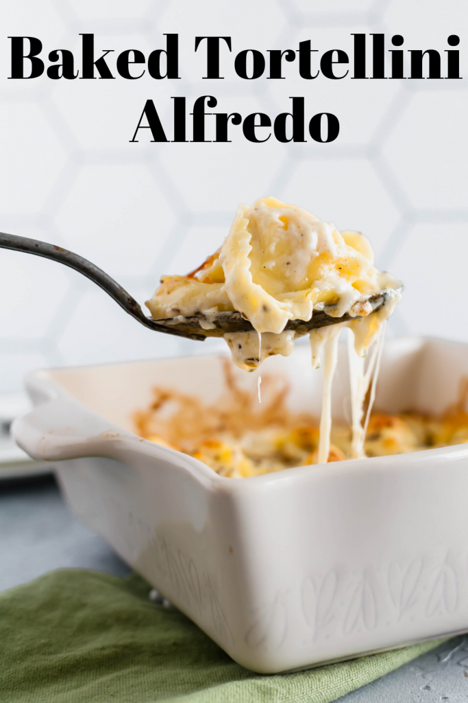 This Baked Tortellini Alfredo is the ultimate comfort food. Cheese tortellini tossed in alfredo sauce, topped with mozzarella and baked to perfection.
