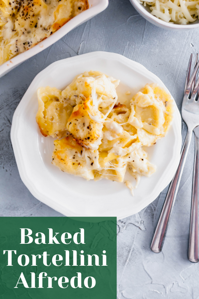 This Baked Tortellini Alfredo is the ultimate comfort food. Cheese tortellini tossed in alfredo sauce, topped with mozzarella and baked to perfection.