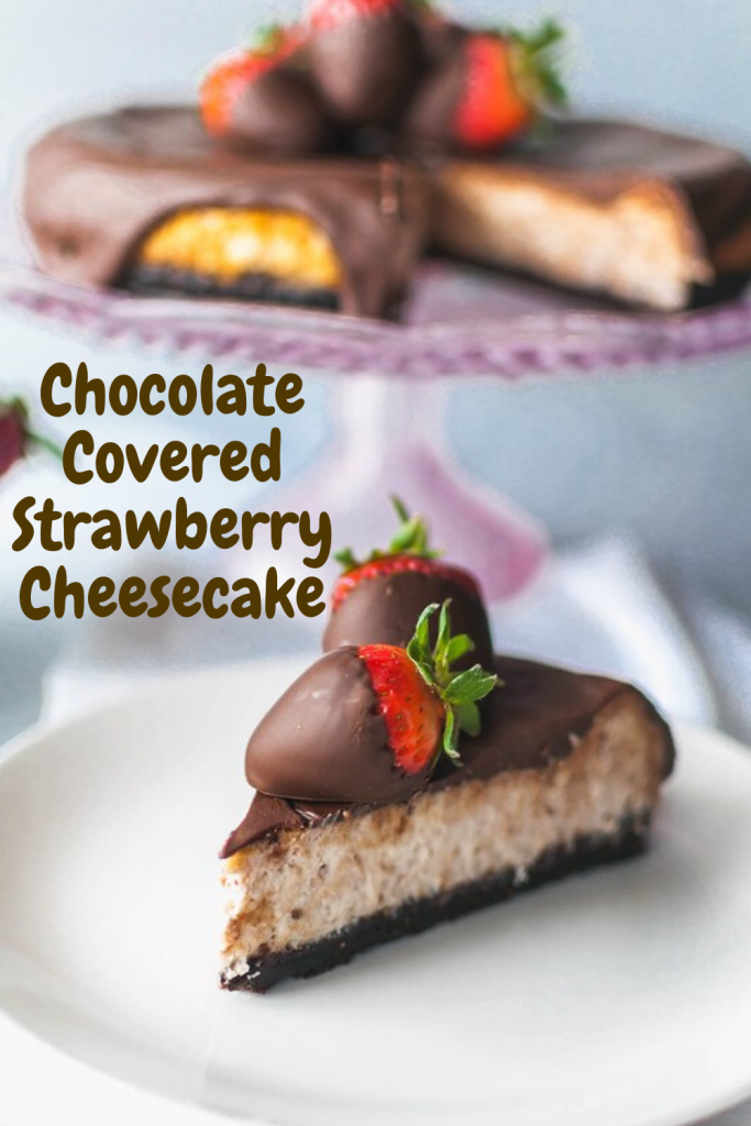 This sweet, creamy Chocolate Covered Strawberry Cheesecake is the ultimate dessert. Strawberry scented cheesecake topped with a delicious chocolate ganache and decorated with chocolate strawberries.