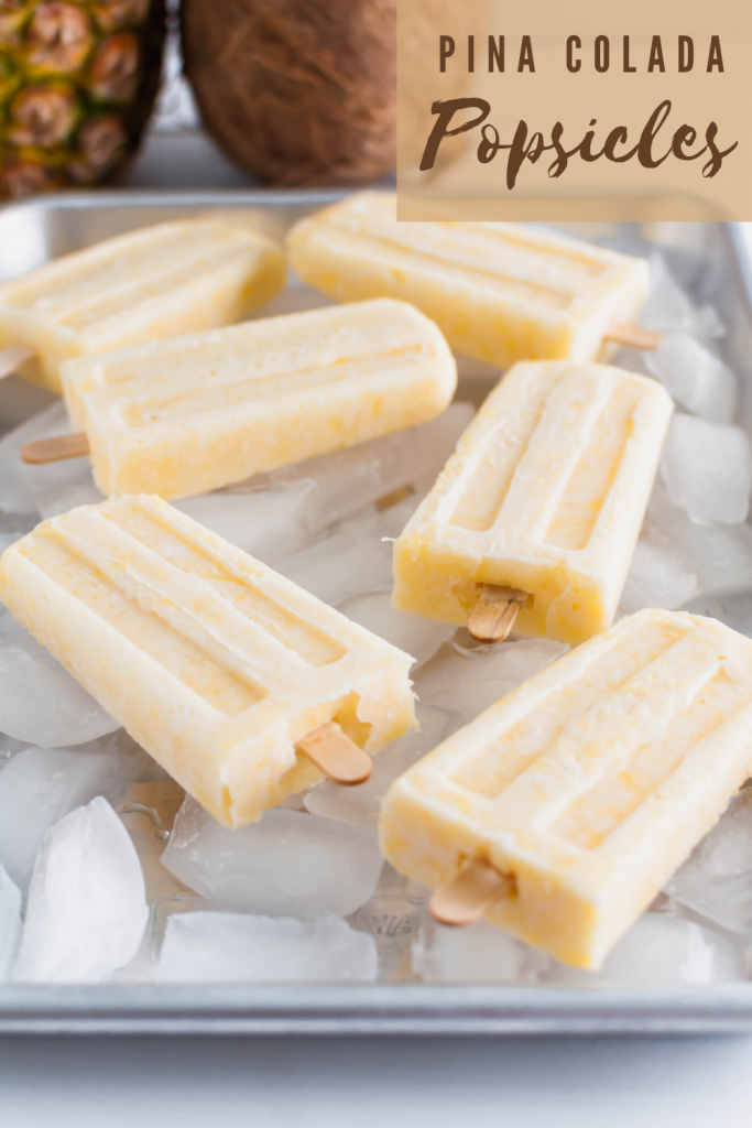 These Pina Colada Popsicles will be the treat of summer. Creamy coconut and sweet pineapple make a simple, delicious dessert that tastes just like the classic drink (without the booze).