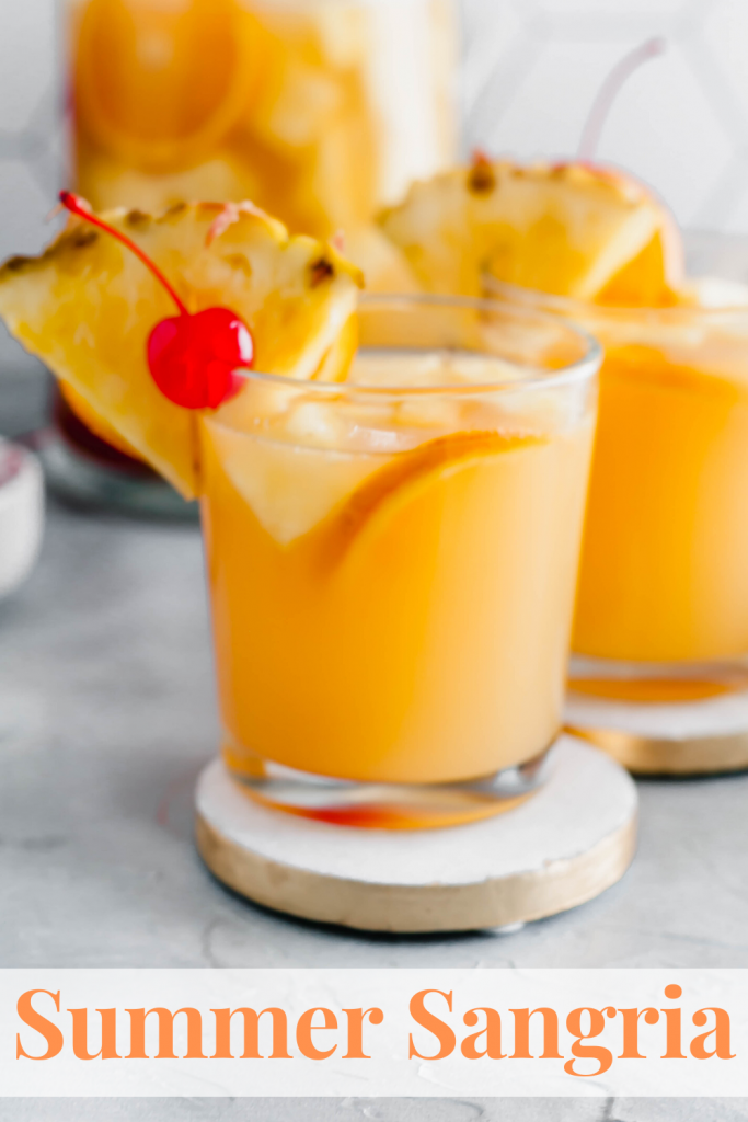 Warm weather calls for this refreshing, tropical Summer Sangria. Sweet moscato wine, tropical juices, coconut rum and delicious fruit meld together to create the tastiest summer drink.