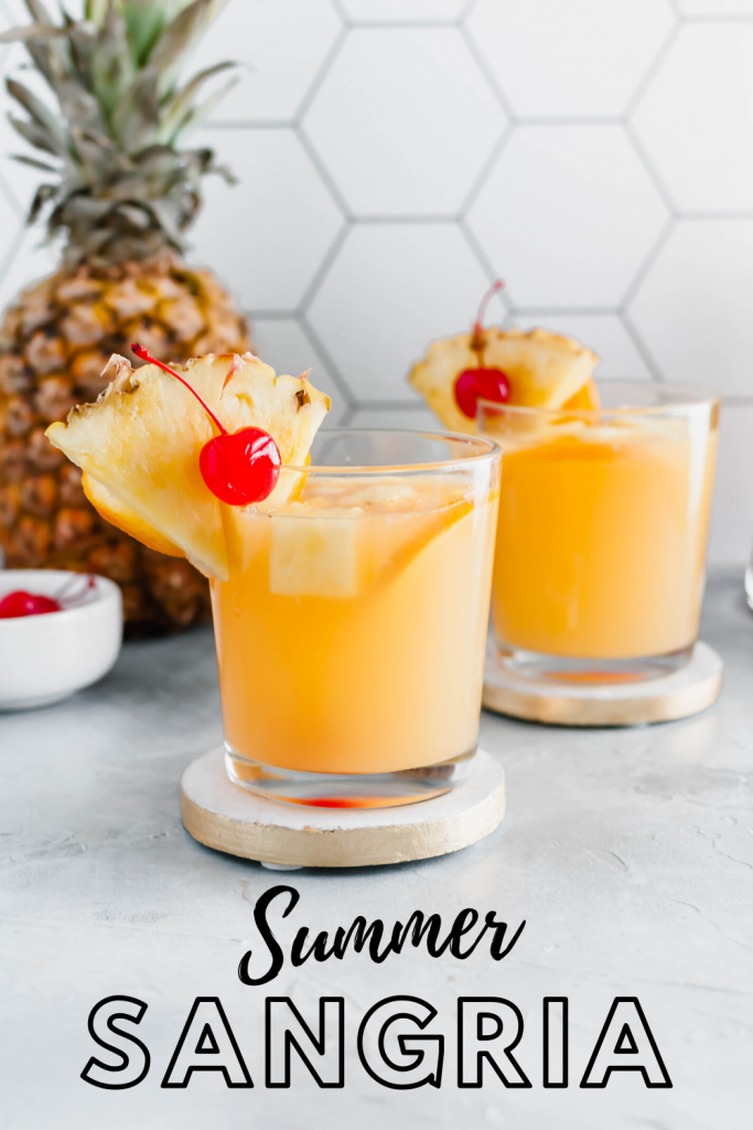 Warm weather calls for this refreshing, tropical Summer Sangria. Sweet moscato wine, tropical juices, coconut rum and delicious fruit meld together to create the tastiest summer drink.