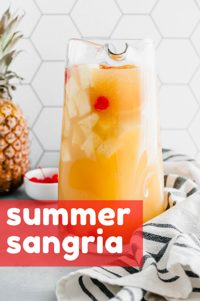 Warm weather calls for this refreshing, tropical Summer Sangria. Sweet moscato wine, tropical juices, coconut rum and delicious fruit meld together to create the tastiest summer drink.