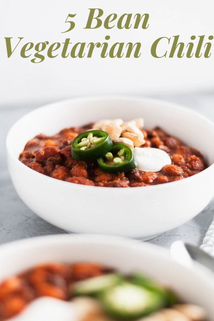 Whip up a batch of this 5 Bean Vegetarian Chili for your next gathering. Great for football watch parties, chilly fall days and weeknights alike.