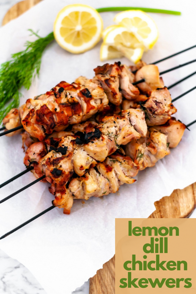 Lemon Dill Chicken Skewers are super simple weeknight meal to throw on the grill. Chicken marinated in lemon juice and zest, fresh dill, garlic, salt and pepper. Packed full of citrusy flavor.