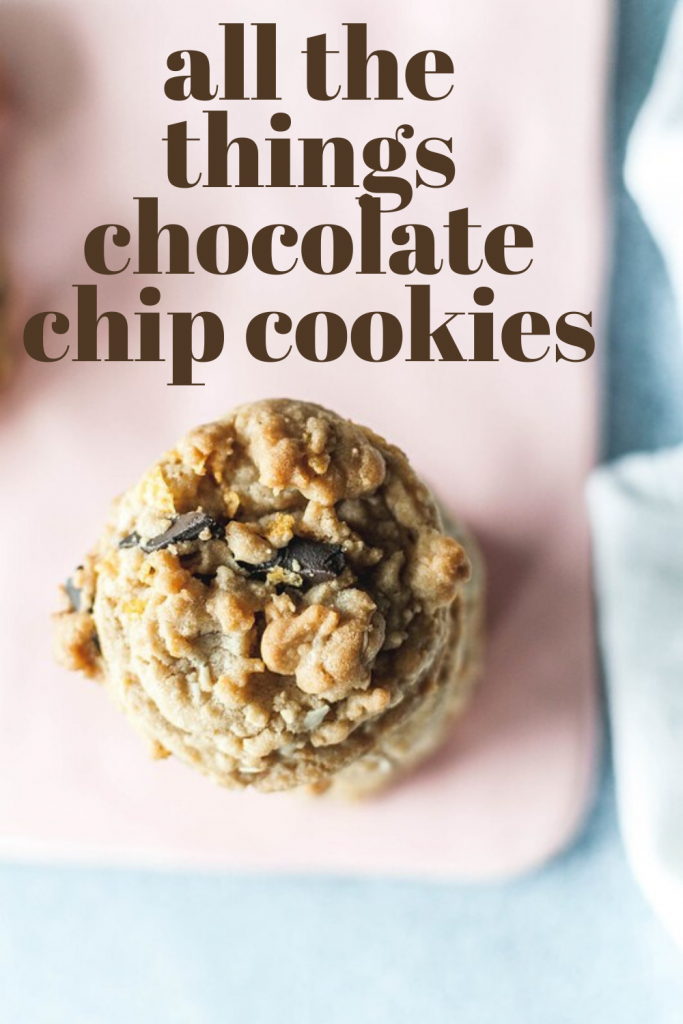 If you're looking for a sweet, salty, chewy, slightly crunchy dessert I've got you covered with these All the Things Chocolate Chip Cookies. They are packed with all kinds of goodies that will satisfy that sweet and salty craving.