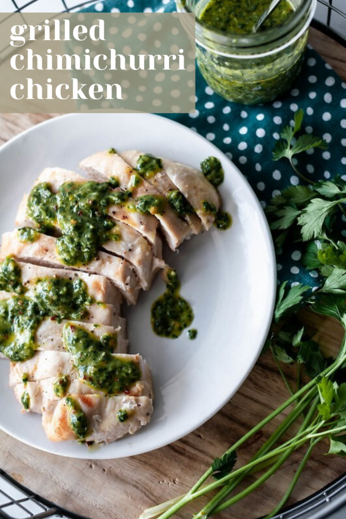 Grilled Chimichurri Chicken is the perfect summertime meal. Light and healthy, bright, fresh and super flavorful. You will want to smother this chimichurri sauce on everything.