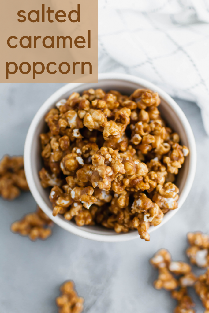 Salted caramel popcorn is the perfect addition to a party or movie night. It features a simple homemade caramel sauce, freshly popped popcorn and a hearty sprinkle of coarse salt.