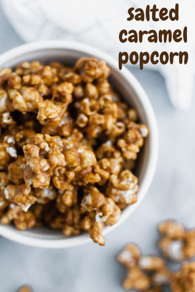 Salted caramel popcorn is the perfect addition to a party or movie night. It features a simple homemade caramel sauce, freshly popped popcorn and a hearty sprinkle of coarse salt.