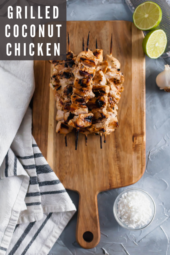 Need some tropical vibes in your life?! This Grilled Coconut Chicken will transport your mind to the beach. Simple, healthy and packed with coconut flavor.