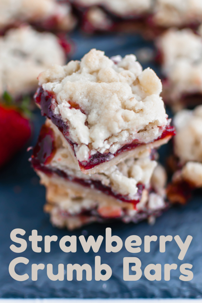 These Strawberry Crumb Bars are an amazing summer dessert. The simple shortbread crust also doubles as the crumble on top. Old-fashioned oats add a delicious chewy texture to the crust.