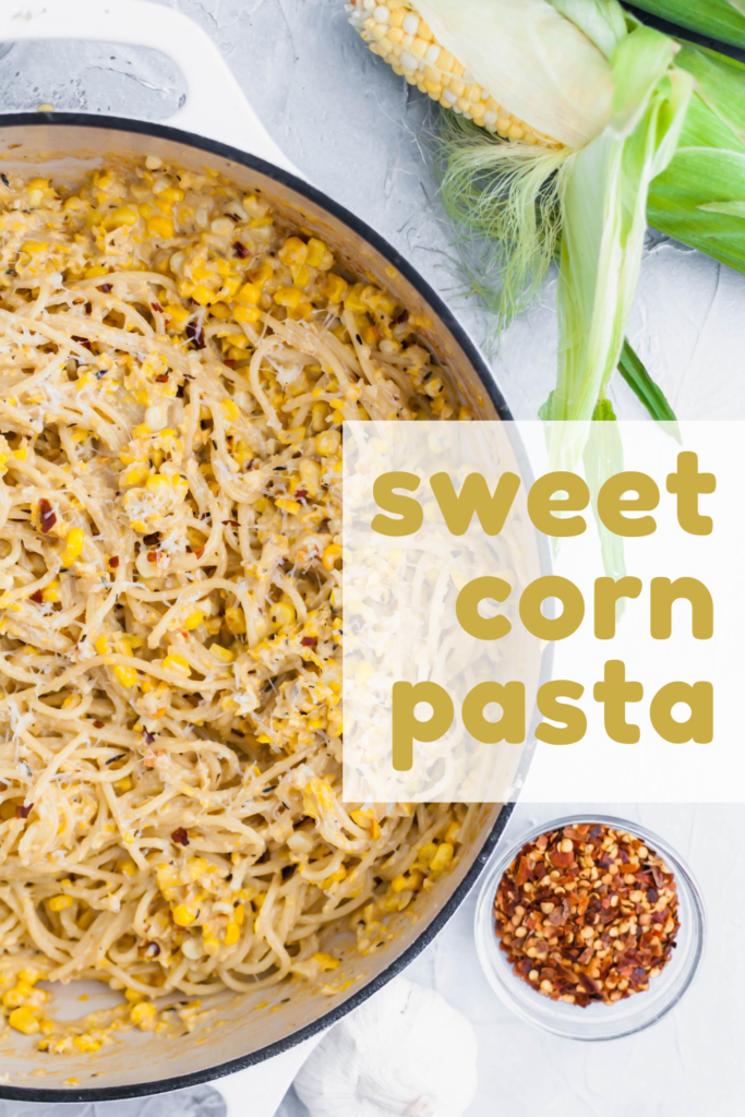 Put all the delicious in season sweet corn to use in this Sweet Corn Pasta. This fun play on alfredo sauce is sure to please the whole family. Done in less than 30 minutes using super simple, easy to find ingredients. Using fresh, local sweet corn is the best for this recipe.