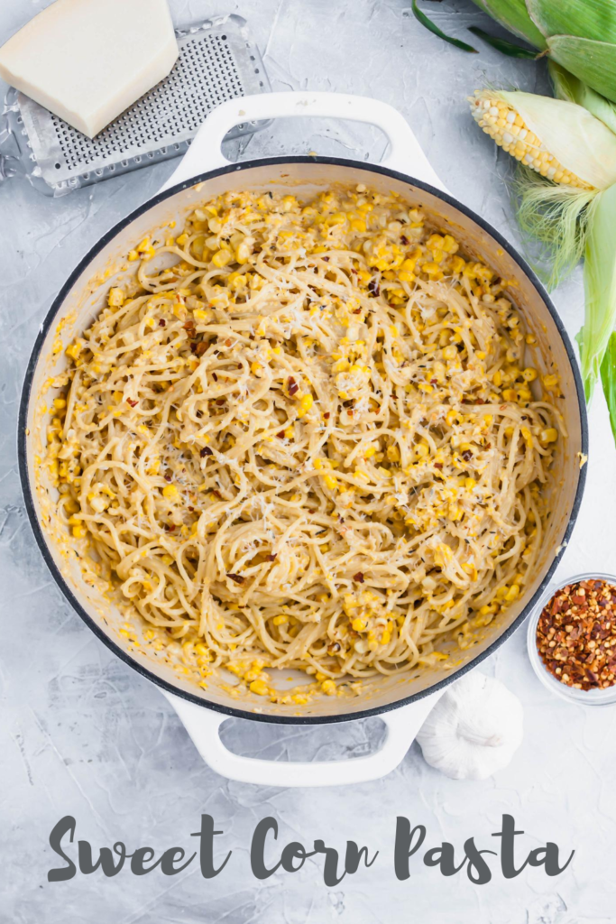 Put all the delicious in season sweet corn to use in this Sweet Corn Pasta. This fun play on alfredo sauce is sure to please the whole family. Done in less than 30 minutes using super simple, easy to find ingredients. Using fresh, local sweet corn is the best for this recipe.