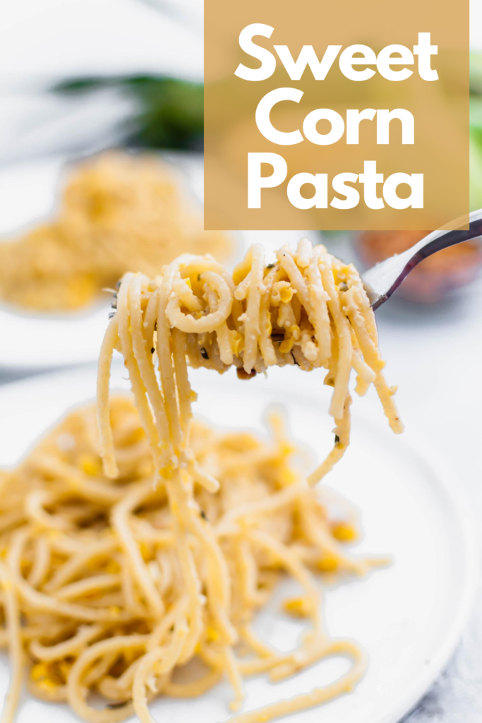 Put all the delicious in season sweet corn to use in this Sweet Corn Pasta. This fun play on alfredo sauce is sure to please the whole family. Done in less than 30 minutes using super simple, easy to find ingredients. Using fresh, local sweet corn is the best for this recipe.