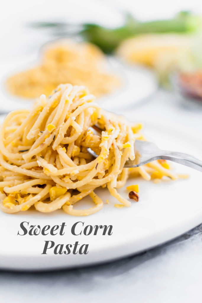 Put all the delicious in season sweet corn to use in this Sweet Corn Pasta. This fun play on alfredo sauce is sure to please the whole family. Done in less than 30 minutes using super simple, easy to find ingredients. Using fresh, local sweet corn is the best for this recipe.