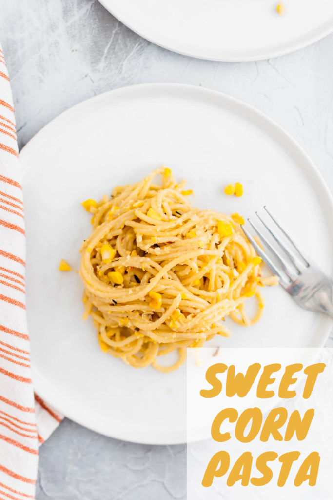 Put all the delicious in season sweet corn to use in this Sweet Corn Pasta. This fun play on alfredo sauce is sure to please the whole family. Done in less than 30 minutes using super simple, easy to find ingredients. Using fresh, local sweet corn is the best for this recipe.