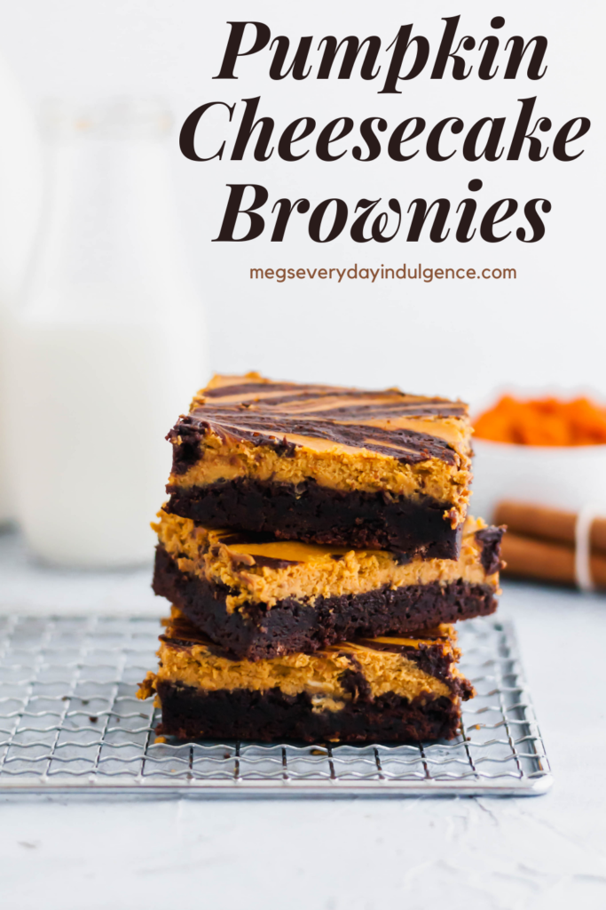 These Pumpkin Cheesecake Brownies are a must try dessert this fall. Thick, fudgy one pot brownies topped with a simple, delicious spiced pumpkin cheesecake.