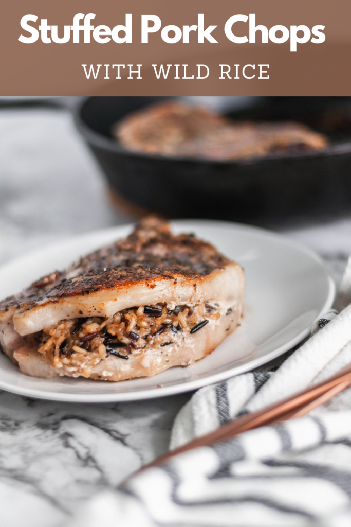 We’re getting a little fancy here today but no worries, as always the recipe involves just a handful of easy to find ingredients. These Stuffed Pork Chops with Wild Rice are easy enough for a weeknight but dressed up enough for guests.