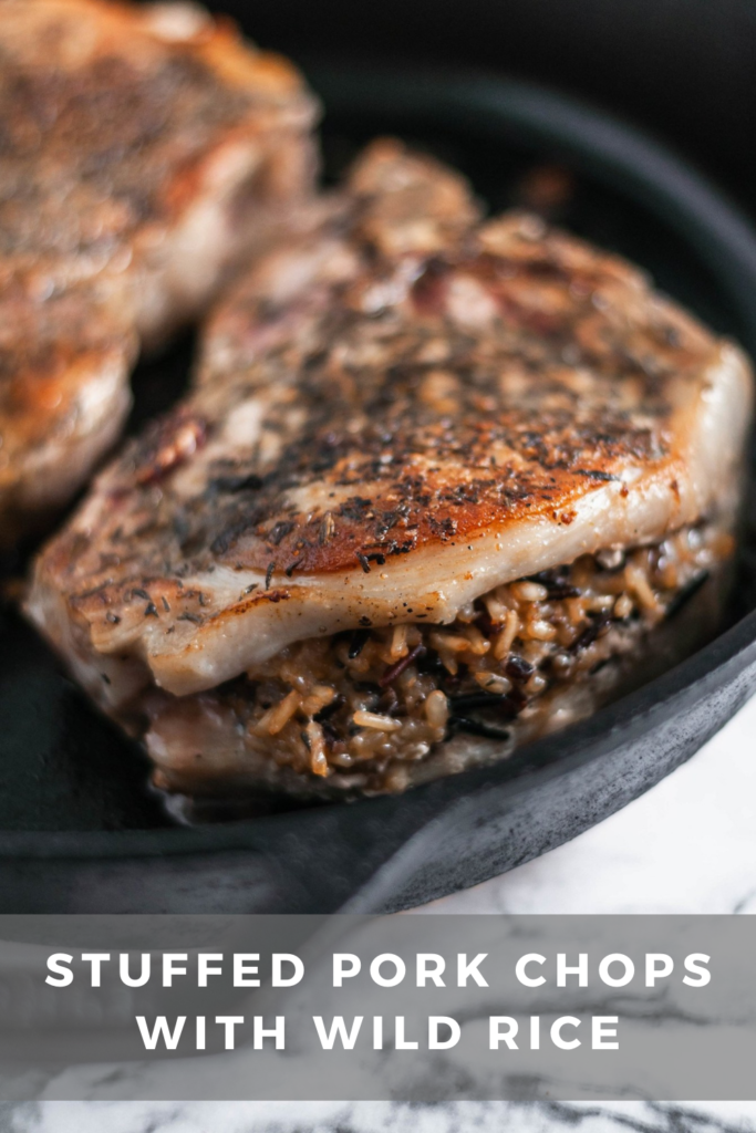 We’re getting a little fancy here today but no worries, as always the recipe involves just a handful of easy to find ingredients. These Stuffed Pork Chops with Wild Rice are easy enough for a weeknight but dressed up enough for guests.