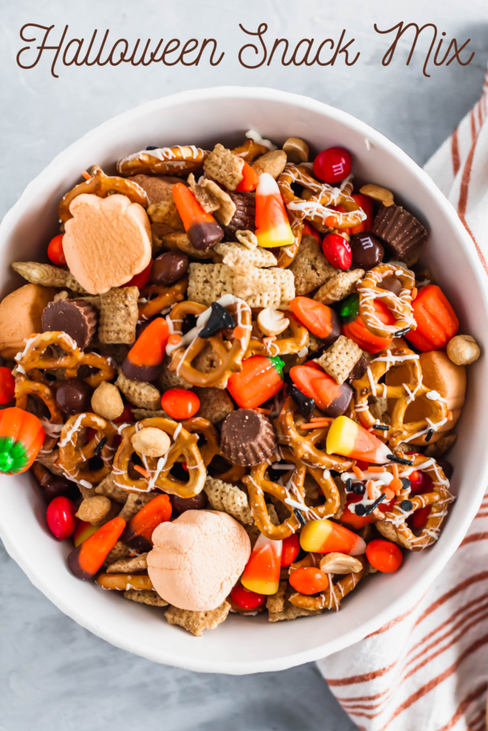 Need a fun snack for October? This Halloween Snack Mix is the perfect combination of sweet and salty ingredients and will be a huge hit with your family.