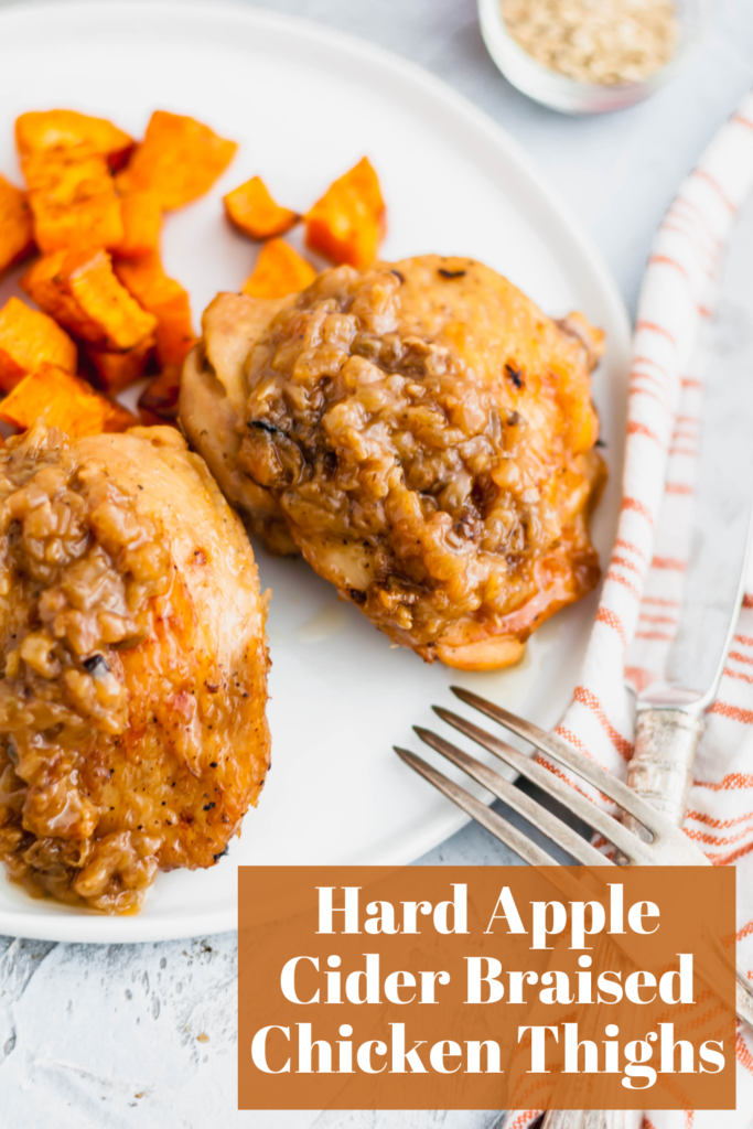 Hard Apple Cider Braised Chicken Thighs are a new fall favorite around here. Simmered in hard apple cider, chicken stock, onion and fennel seeds, this chicken is bursting with all the warm, hearty flavors of fall.